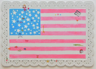 #Flag No 14_Home Sweet Home# 2019 52 x 37cm  Wasserfarbe / Stickers auf Metal